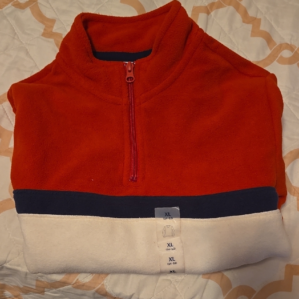 Boy's Red and White Half-Zip Sweater